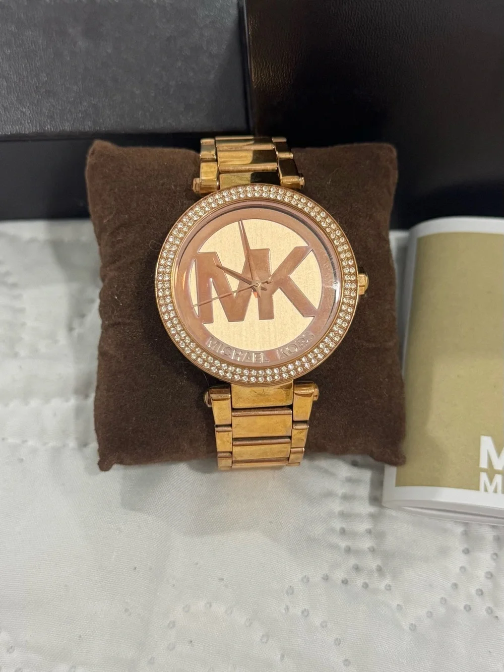 Michael Kors Rose Gold Logo Crystal Bezel Bracelet Watch